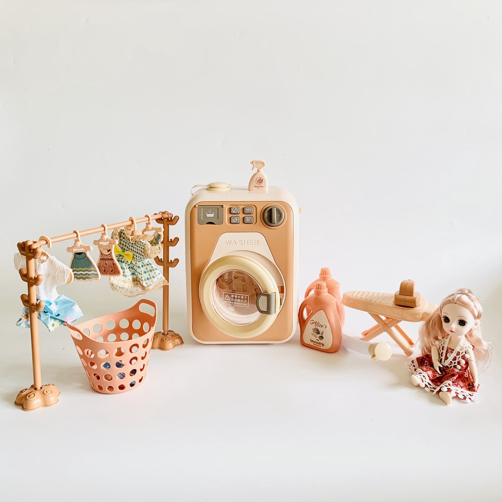 Máy giặt đồ chơi bộ đồ chơi nấu ăn cao cấp kèm búp bê quà sinh nhật cho bé gái ANDAKIDS AD849