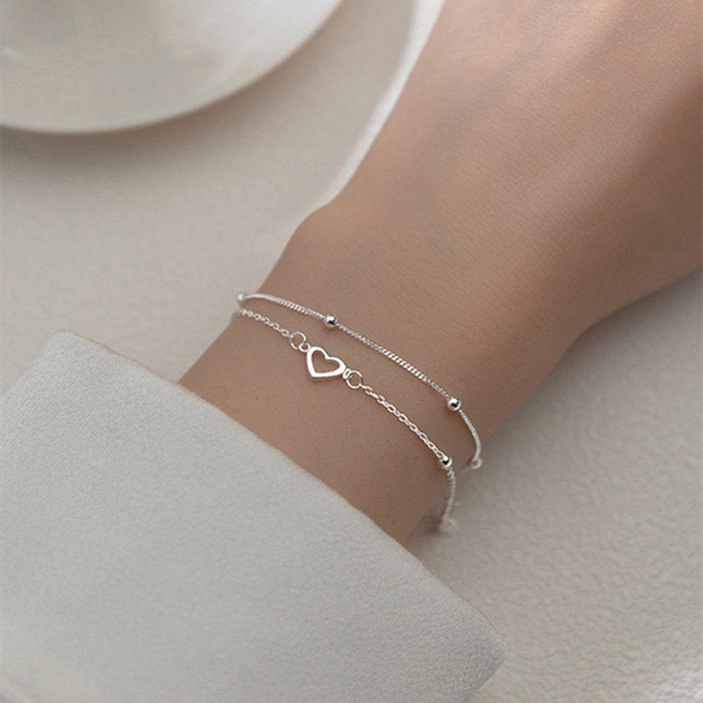 Vòng Tay Mạ Bạc 925 Mặt Hình Trái Tim Thanh Lịch Cho Nữ