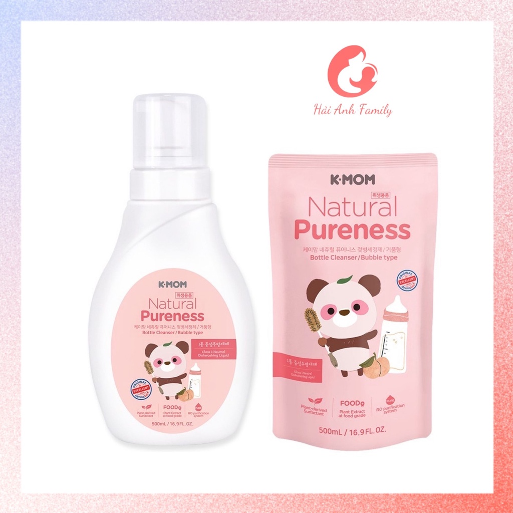 500ml Nước Rửa Bình Sữa Và Rau Quả Hữu Cơ K-Mom Nhập Khẩu Hàn Quốc