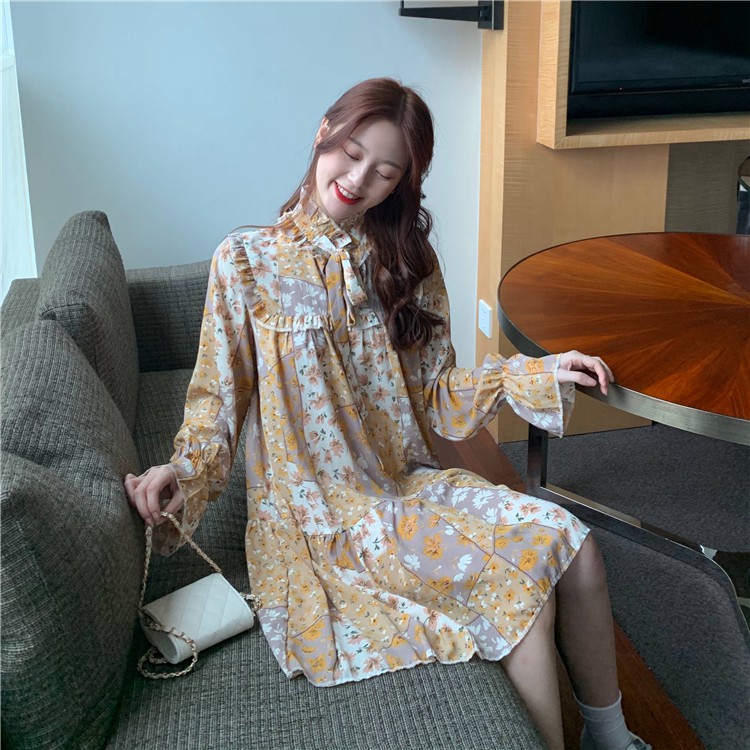 Đầm suông hoa đuôi cá form ngắn phong cách Hàn Quốc ulzzang