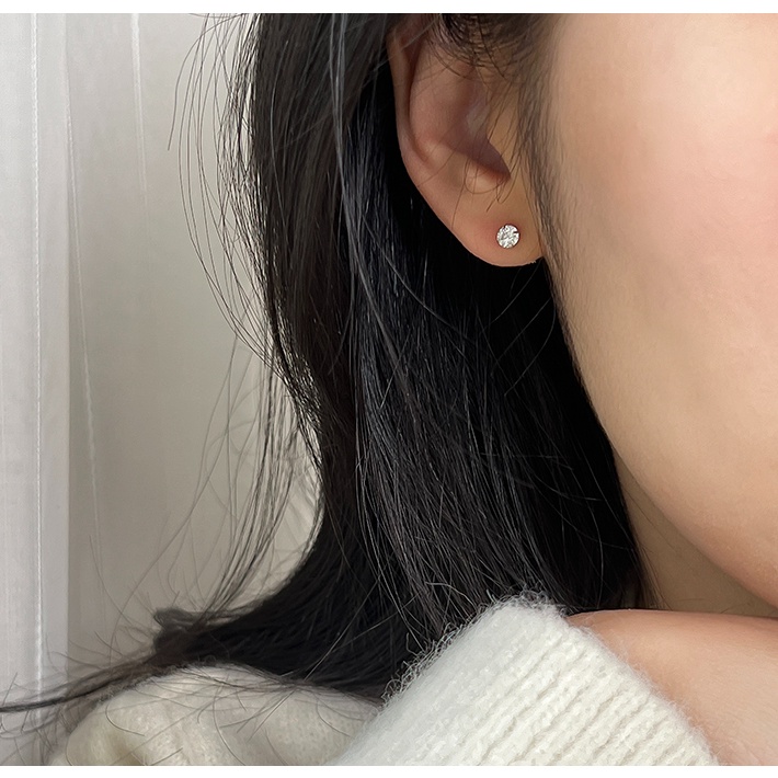 Bông Tai Mạ Bạc 925 Đính Đá Zircon 3 / 4mm