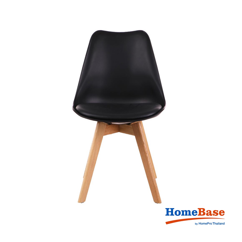HomeBase FURDINI Ghế ngồi chân gỗ sồi đệm bọc da PU êm ái W48,5xH82xD52cm màu đen