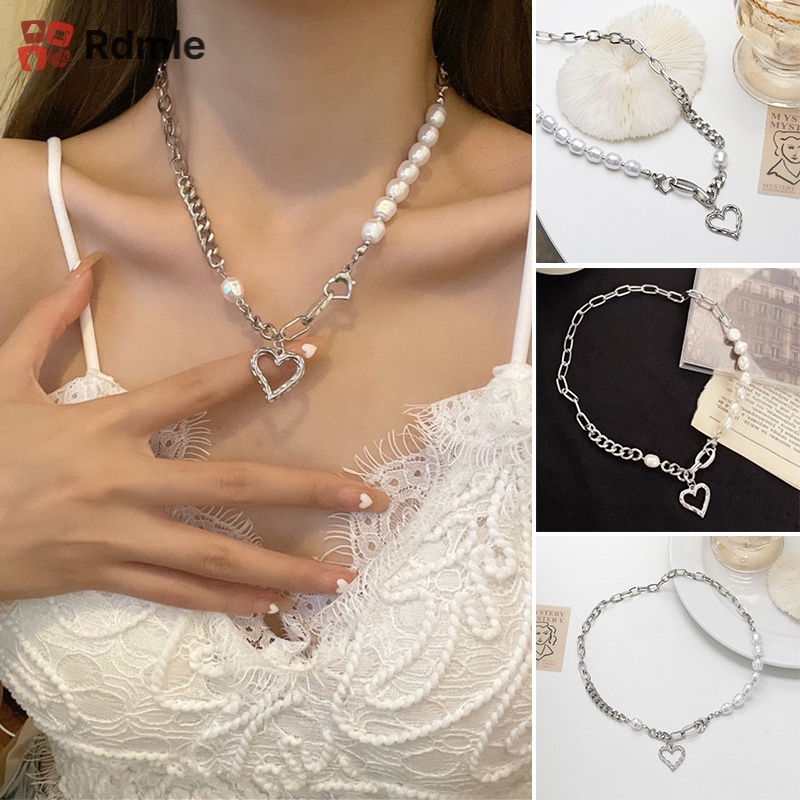 Vòng cổ Kim Loại Mặt Trái Tim Đính Ngọc Trai Nhân Tạo Thời Trang