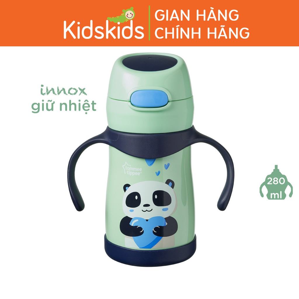 [Mã BMBAU50 giảm 7% đơn 99K] Bình uống nước Inox giữ nhiệt có ống hút và tay cầm cho bé Tommee Tippee 280ml từ 12 tháng