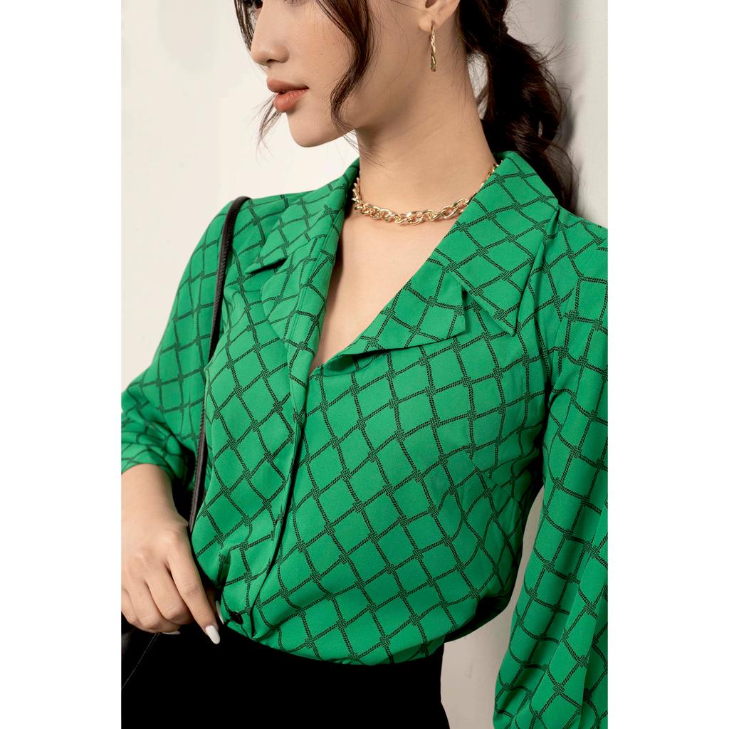 Áo sơ mi kẻ, cổ vest, dáng rộng MMOutfit M-AO071121243