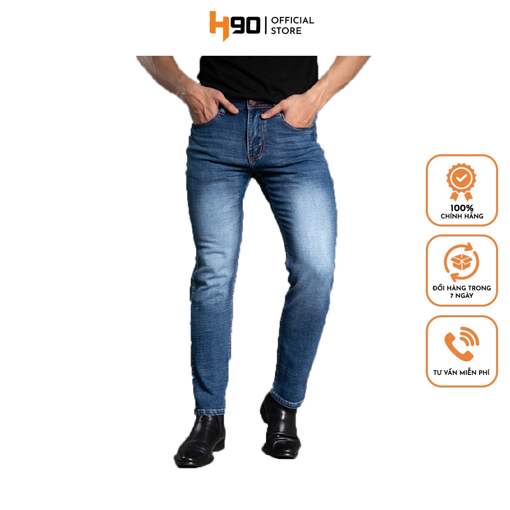 Quần jean nam cao cấp ống đứng H90 màu xanh ghi mài chất co giãn trẻ trung J079