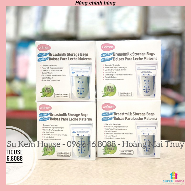 Túi trữ sữa Unimom size 210ml hộp 10, 20, 30, 60 túi