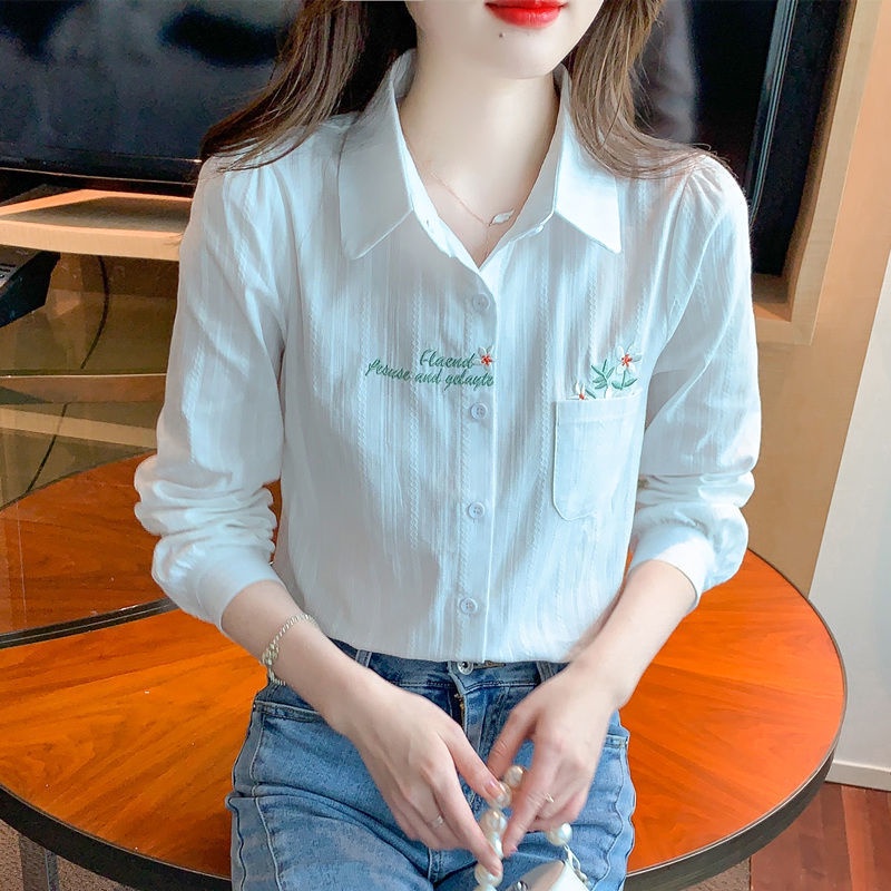 áo kiểu nữ áo sơ mi tay ngắn áo sơ mi áo sơ mi nữ Áo Sơ Mi Cotton Nguyên Chất Thêu Họa Tiết Phong Cách Phương Tây Thời Trang Mùa Thu 2022 Cho Nữ