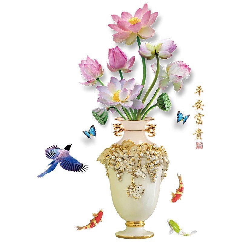 Tranh dán tường sẵn keo Bình Hoa 3D