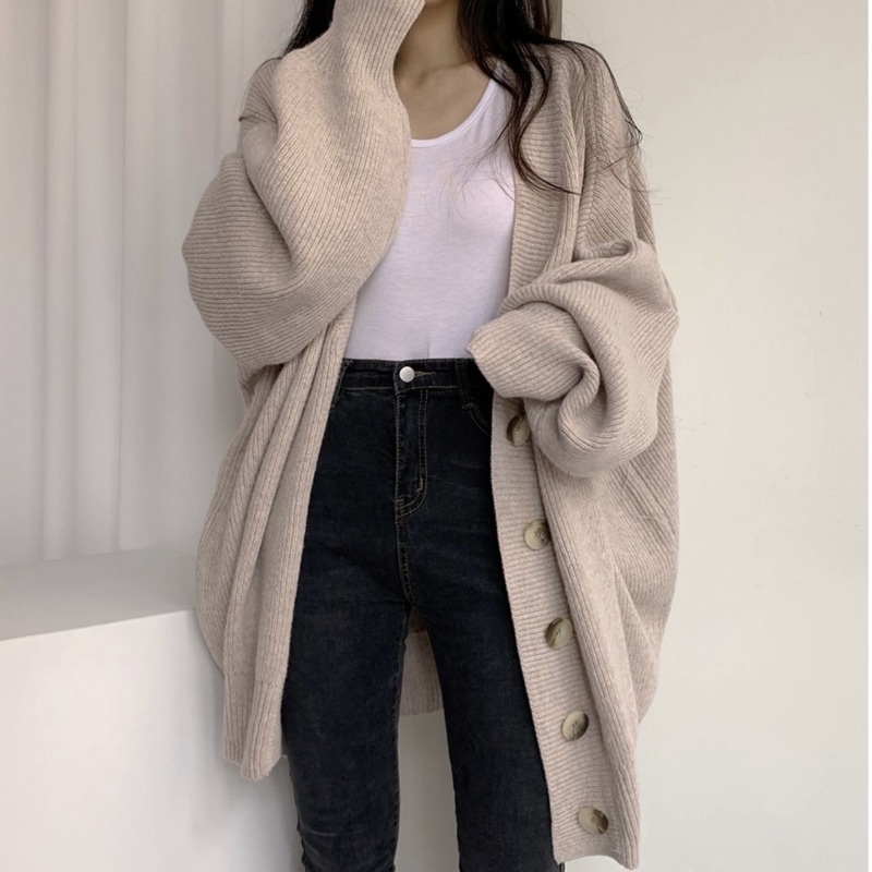 Áo Khoác Len Tay Dài Màu Trơn Thời Trang Hàn Quốc