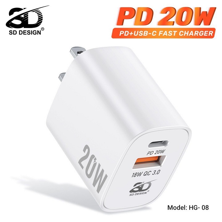 Củ Sạc Nhanh 20w HG08 Chính Hãng SD Design hỗ trợ sạc nhanh cho các loại điện thoại iphone, samsung, oppo, xiaomi...
