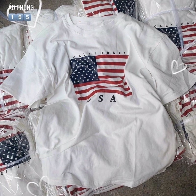 🏵️ Áo thun trắng in hình cờ nước Mỹ, in chữ California và USD | BigBuy360 - bigbuy360.vn