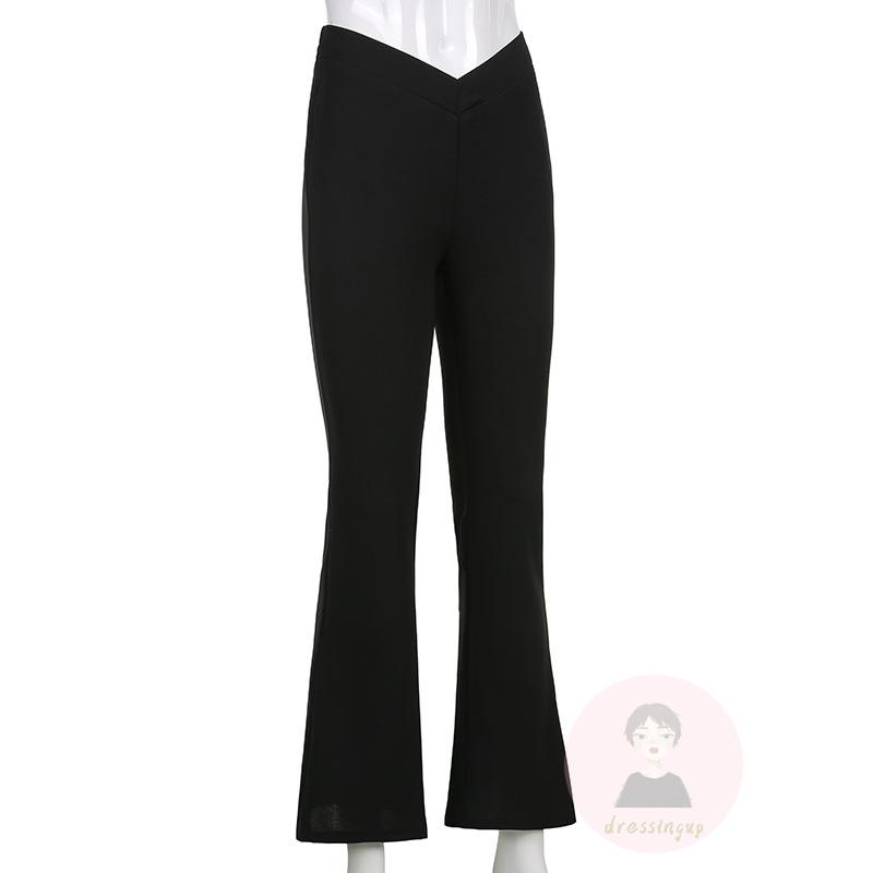 Quần Dài Ống Loe Lưng Thấp Màu Đen / Trơn Đơn Giản Size S / M / L