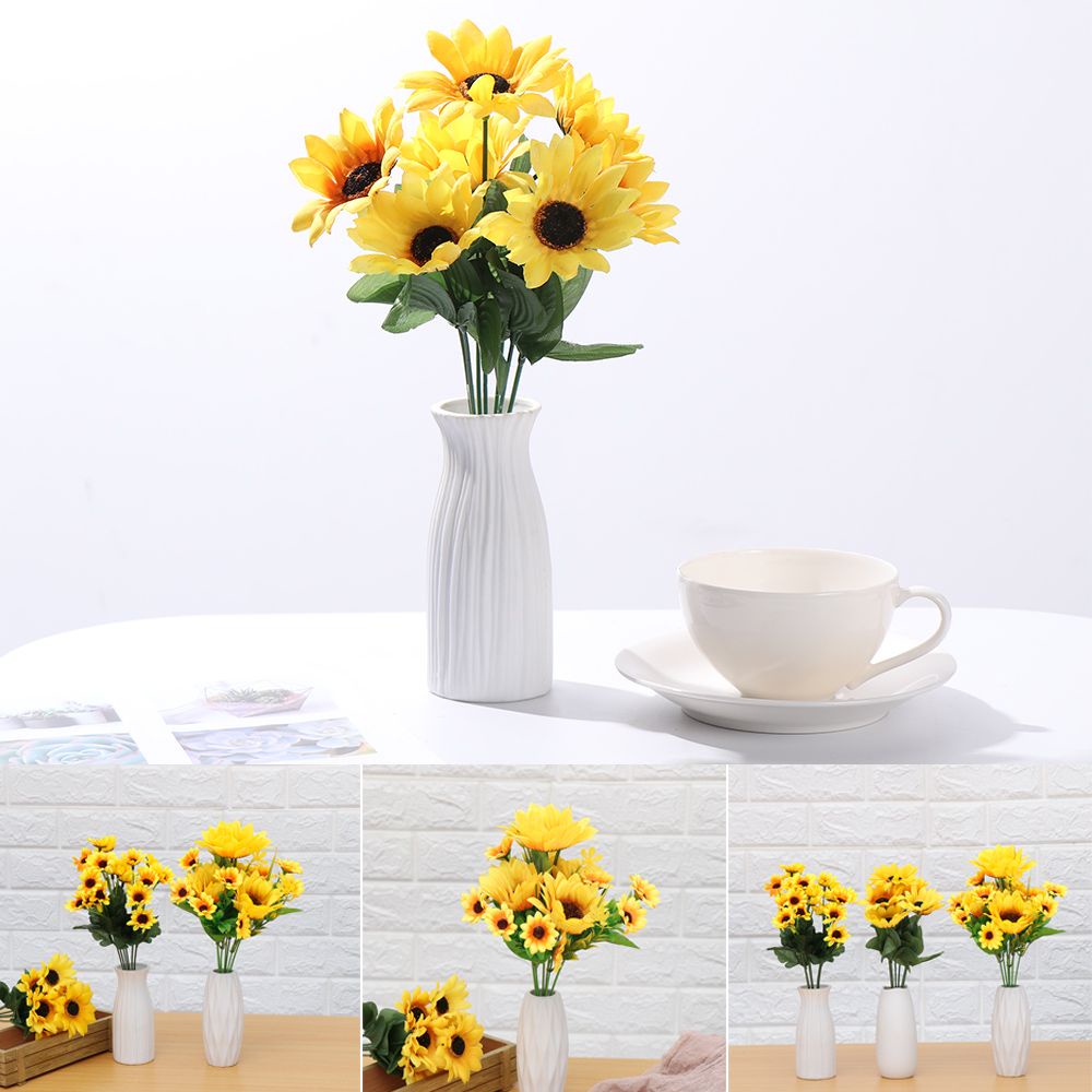 Bó Hoa Hướng Dương Nhân Tạo 7/13/24 Đầu Bằng Nhựa Trang Trí Nhà Cửa DIY