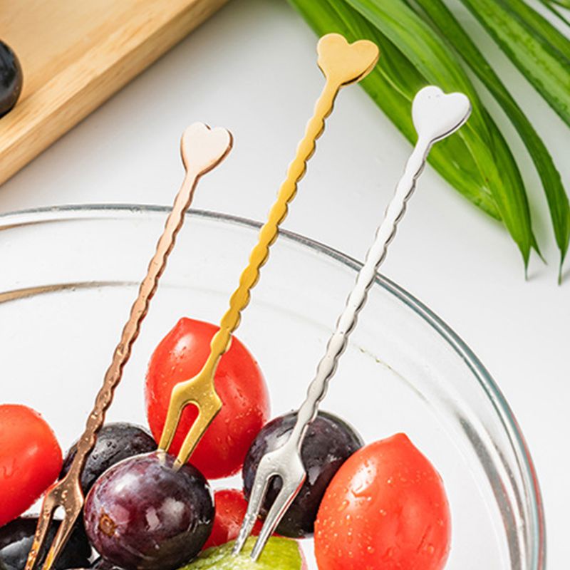 Nĩa Ăn Trái Cây Hai Đầu Bằng Thép Không Gỉ Phong Cách Bắc Âu Cổ Điển