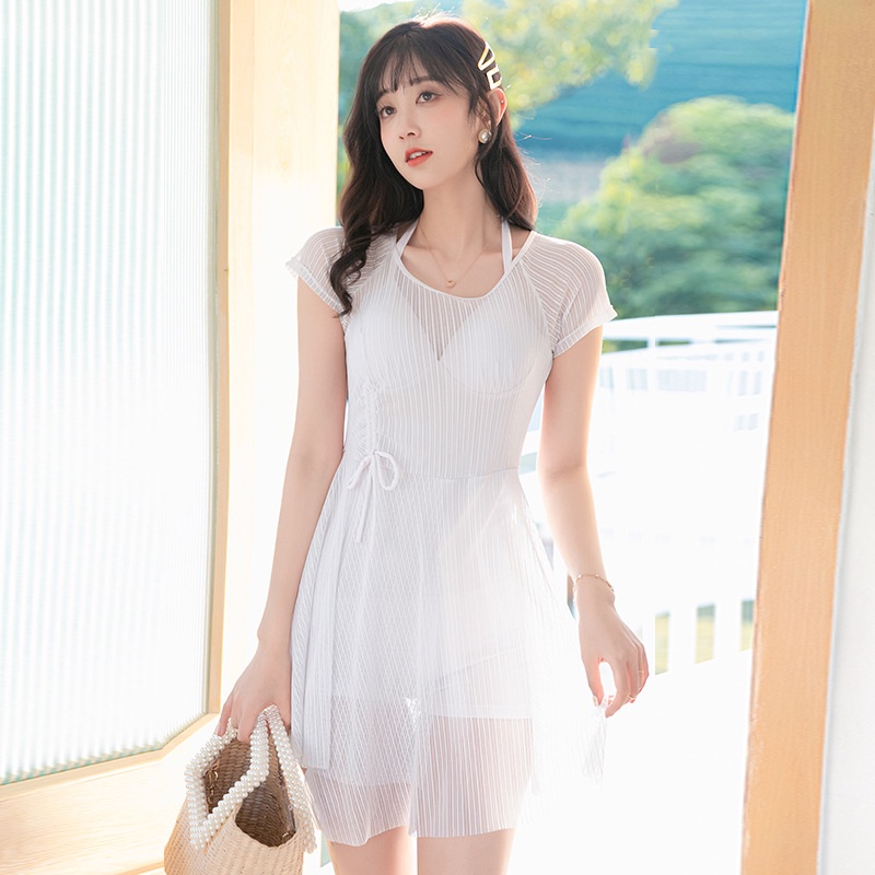 Bộ Đồ Bơi Lưng Cao Hở Lưng Màu Sắc Trơn Phong Cách Hàn Quốc Dành Cho Nữ