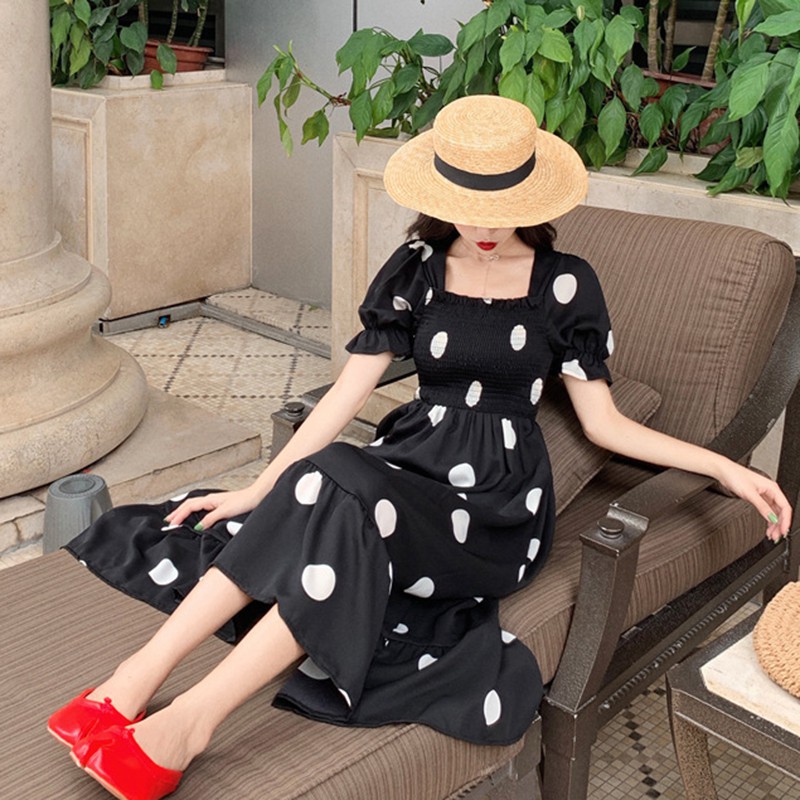 Đầm Tay Ngắn Phối Nơ Phong Cách Bohomian