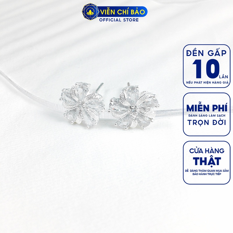 Bông tai bạc nữ Hoa đá trắng chất liệu bạc 925 thời trang phụ kiện trang sức nữ Viễn Chí Bảo B400478