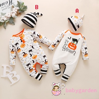 Bộ áo liền quần + mũ in họa tiết phong cách halloween cho bé trai từ 0-18 tháng tuổi