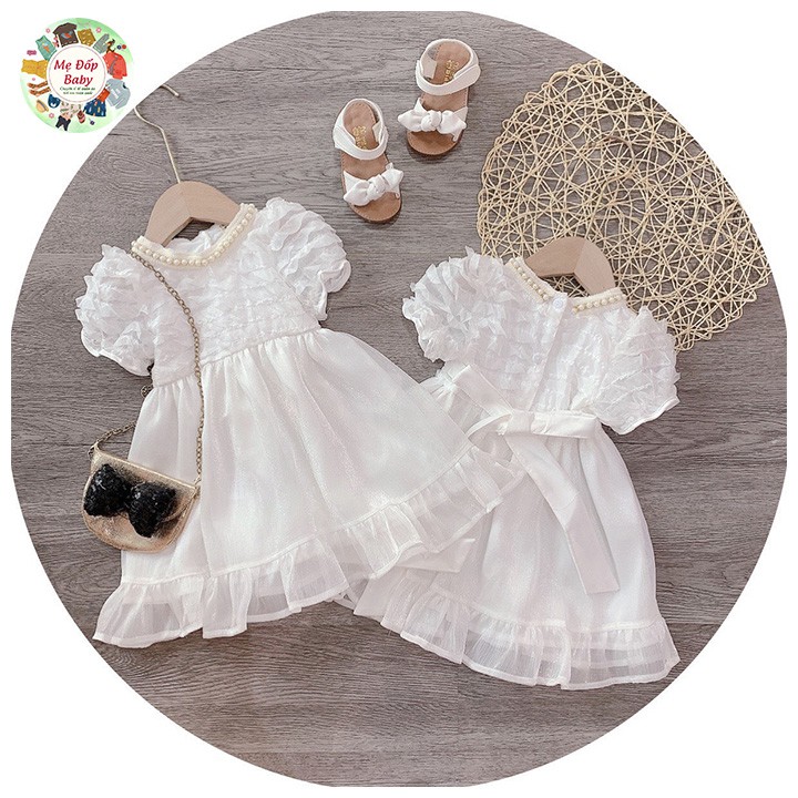 Váy trắng công chúa tay bèo cho bé gái - Mẹ Đốp Baby