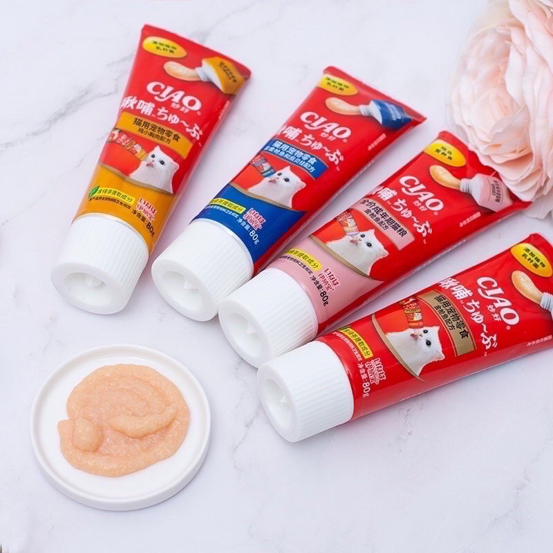 Súp thưởng Ciao cho mèo dạng tuýp 80gr, gel ciao bổ sung chất siêu thơm ngon cho thú cưng