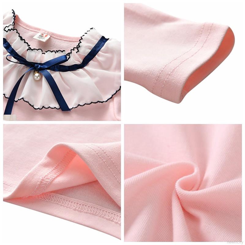 Áo cotton dài tay thắt nơ xinh xắn cho bé gái