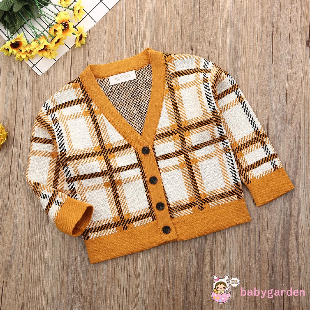 ღ♛ღUnisex Baby Boy OR Girl Knitted Plaid Sweater Cardigan Warm Outwear