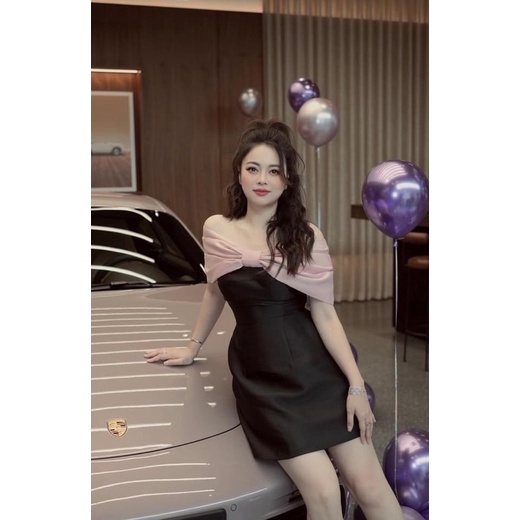 ĐẦM ĐEN BẸT VAI NƠ TO PHỐI HỒNG