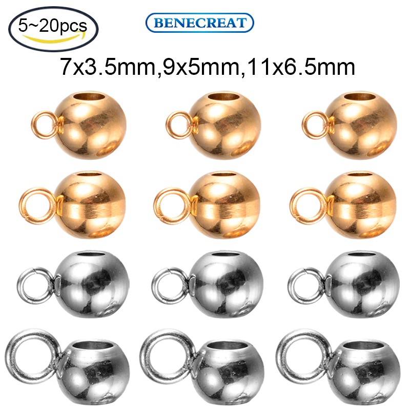 Set 5 - 20 hạt nối treo BENECREAT 9x5x6mm lỗ 2mm bằng thép không gỉ mạ vàng