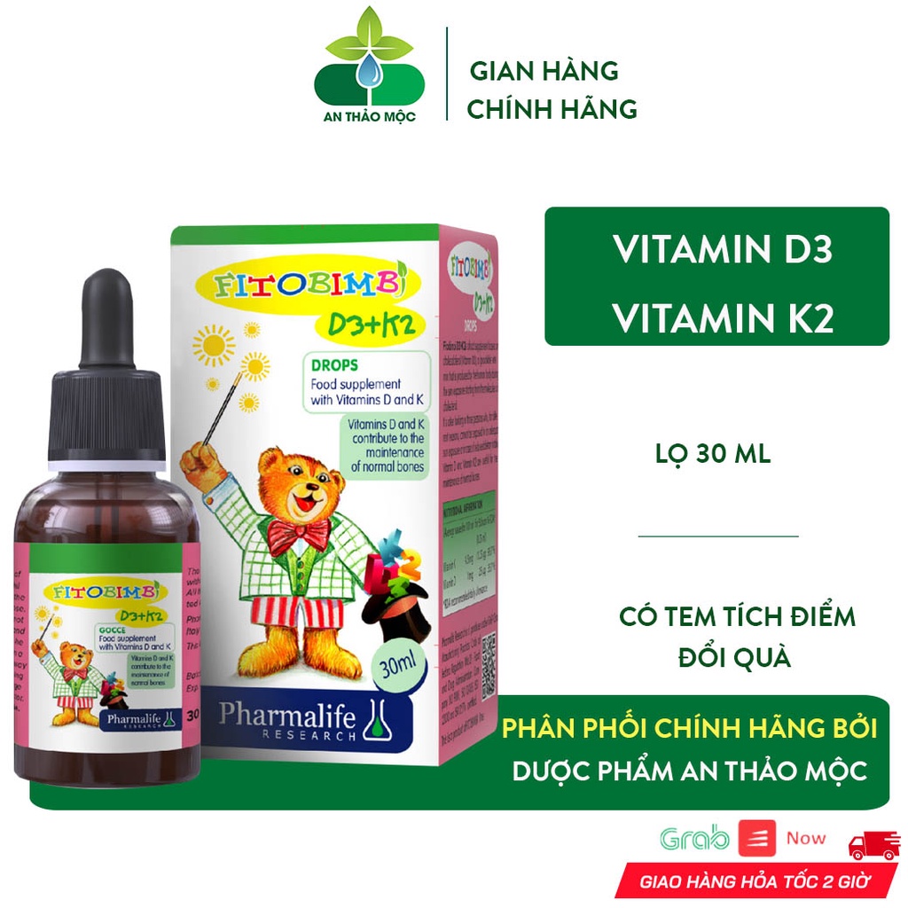 Vitamin FITOBIMBI D3K2 Dạng Nhỏ Giọt Giúp Bé Hấp Thu Calci Tăng Chiều Cao Xương Chắc Khỏe