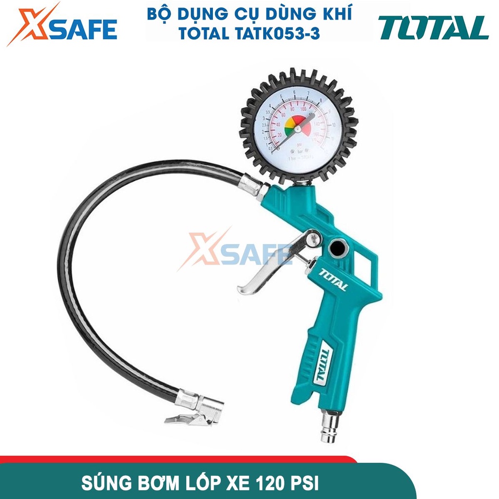 Bộ 5 công cụ dùng khí TOTAL TATK053-3, dụng cụ xịt hơi 5 chi tiết gồm dây hơi PU, súng thổi khí, súng phun sơn, bơm lốp