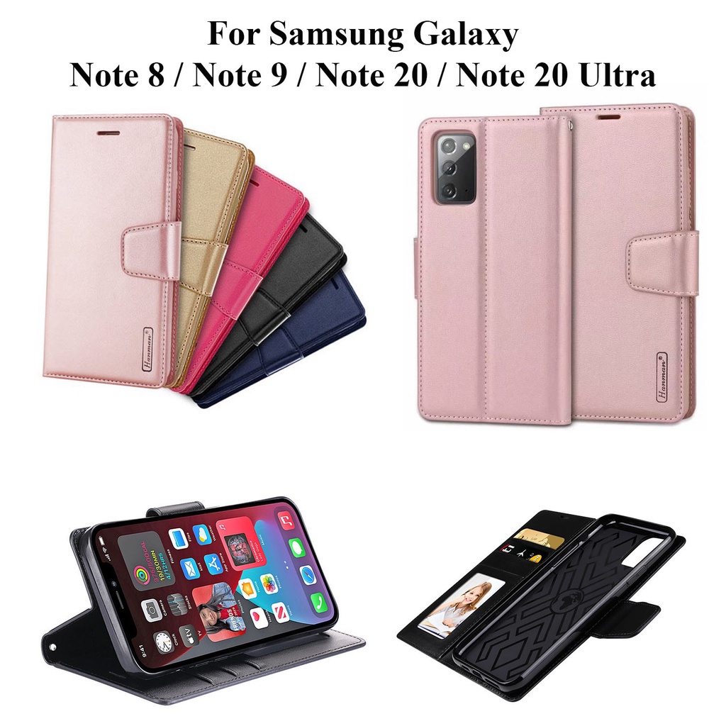 Bao da Samsung Galaxy Note 8 / Note 9 / Note 20 / Note 20 Ultra dạng ví hiệu hanman, ngăn đựng thẻ tiện lợi.