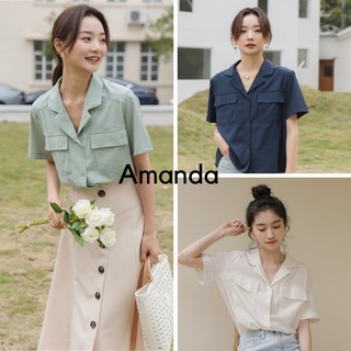 {Amanda} Sơ mi nữ túi ngực chất đẹp ngắn tay. Sơ mi nữ túi ngực nhiều màu cộc tay
