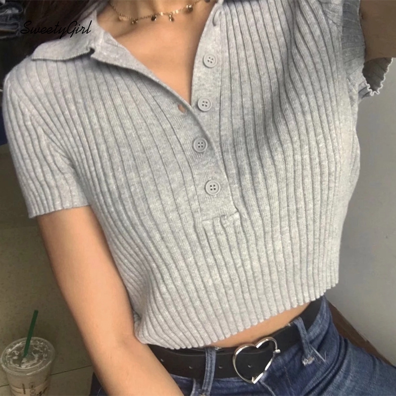Áo Thun Nữ Ngắn Tay Cổ Bẻ Thời Trang Hàn