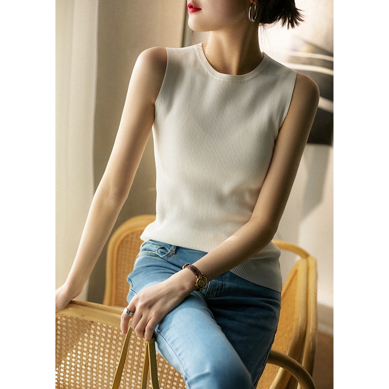 Áo Len Không Tay Cổ Tròn Màu Sắc Đơn Giản Thời Trang Mùa Hè Cho Nữ