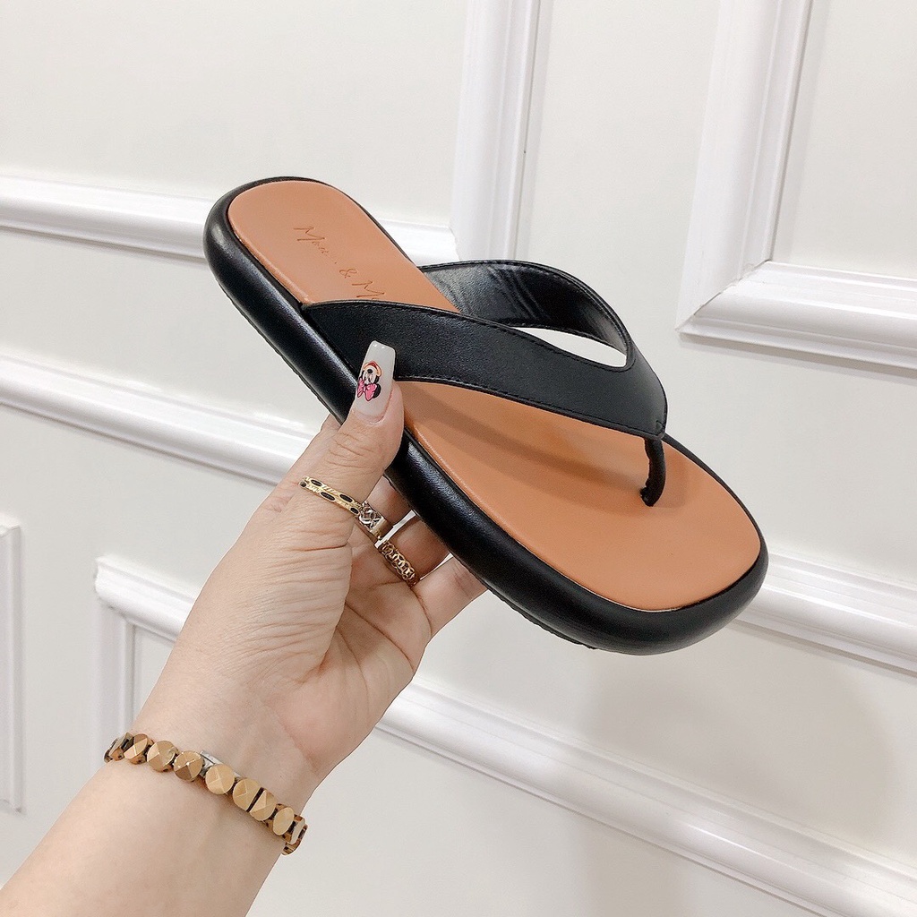 Dép Kẹp Nữ Thời Trang Mặt Lót Nâu Bọc Da Mềm Min Lên Chân Cực Xinh - Chichanh store