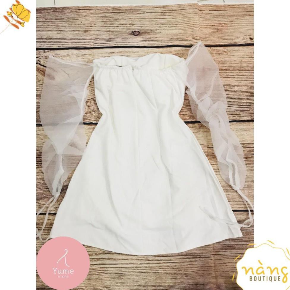 Váy Nữ Đẹp 💖FREESHIP💖 Đầm Trễ Vai Cúp Ngực Phối Tay Lưới Phồng [Mẫu Mới 2021]