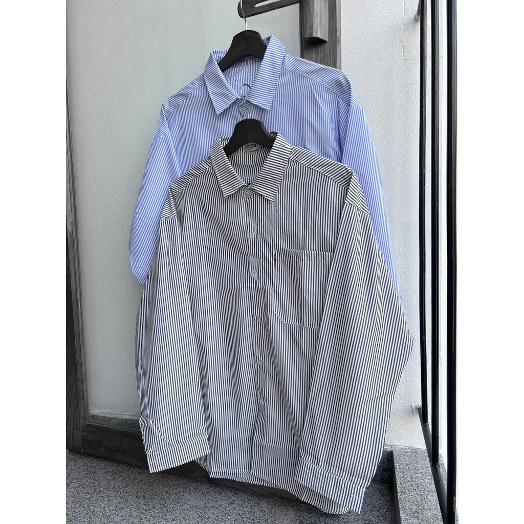 Áo somi kẻ MEANSTORE nam nữ dài tay form rộng ulzzang không nhăn dáng suông