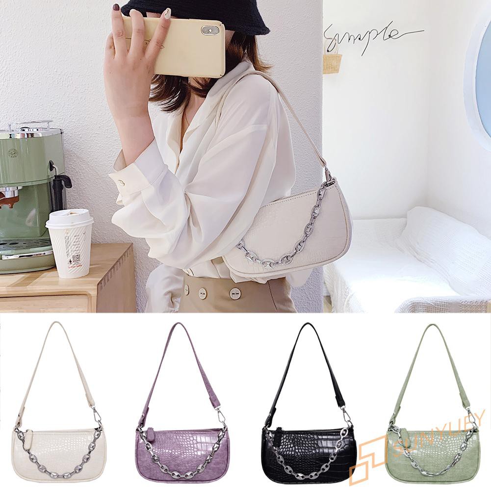 【In Stock】Alligator Pattern Shoulder Totes Bag Women PU Leather Chain Clutch Handbag