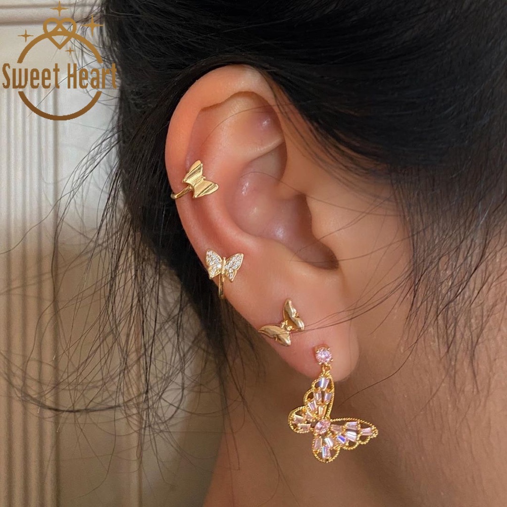 Bộ 4 khuyên tai hình bướm đính đá sang trọng cho nữ