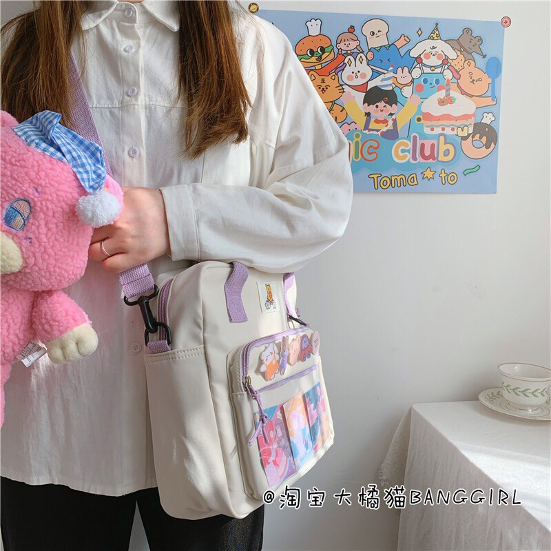 [ORDER] BALO CẶP SÁCH NGANG CÓ 2 KIỂU ĐEO CHÉO VÀ ĐEO VAI ULZZANG MÀU TRẮNG ĐEN HỒNG XANH | BigBuy360 - bigbuy360.vn