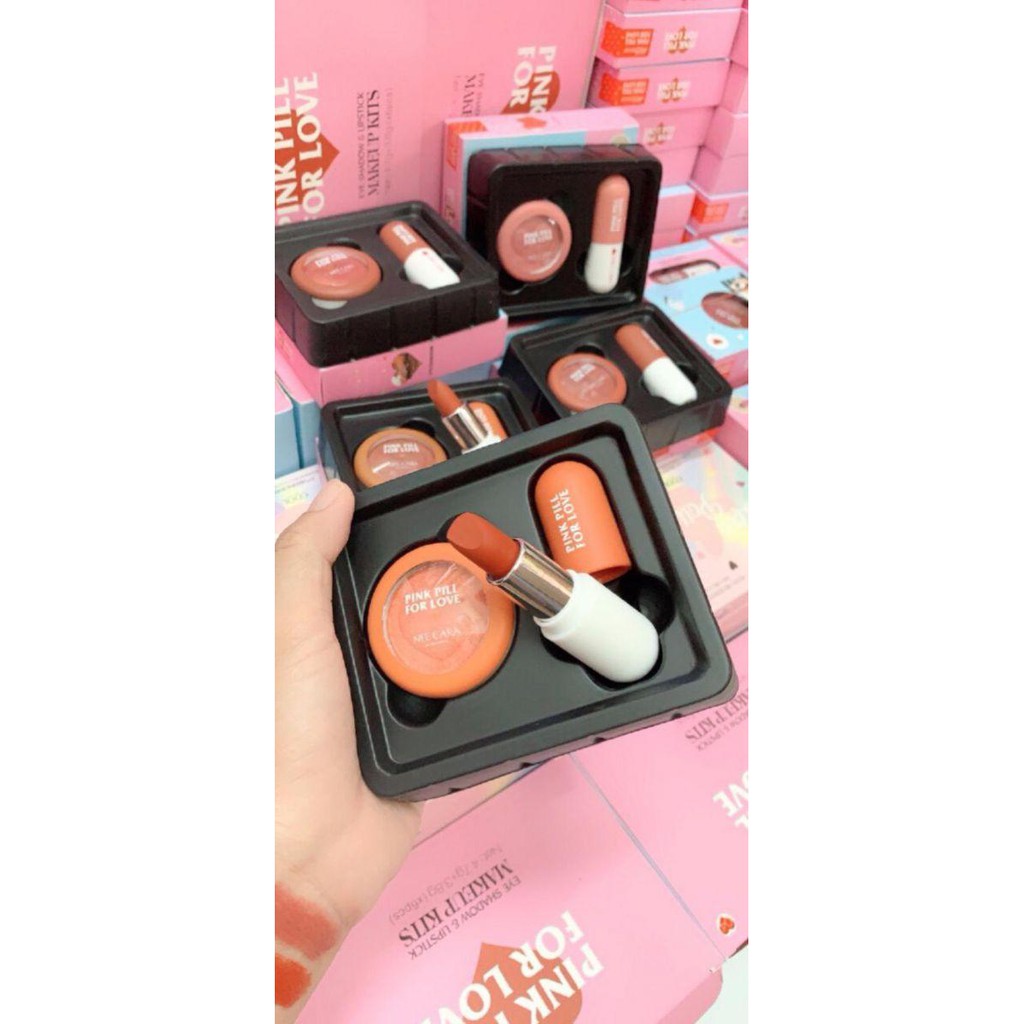 Set Son Kèm Phấn Mắt 2in1 NEE CARA Pink Pill For Love
