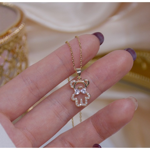 Vòng cổ mặt hình gấu đính đá pha lê kiểu Hàn Quốc sang trọng cho nữ