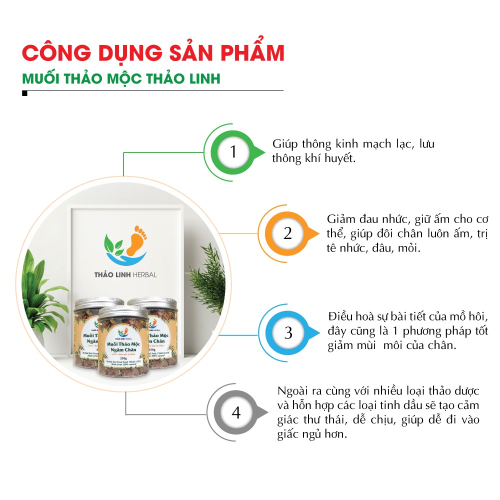 Muối Ngâm Chân Thảo Mộc Thảo Linh 250g - Đá muối hồng Himalaya - Giảm nhức mỏi, hôi chân, ngủ ngon hơn