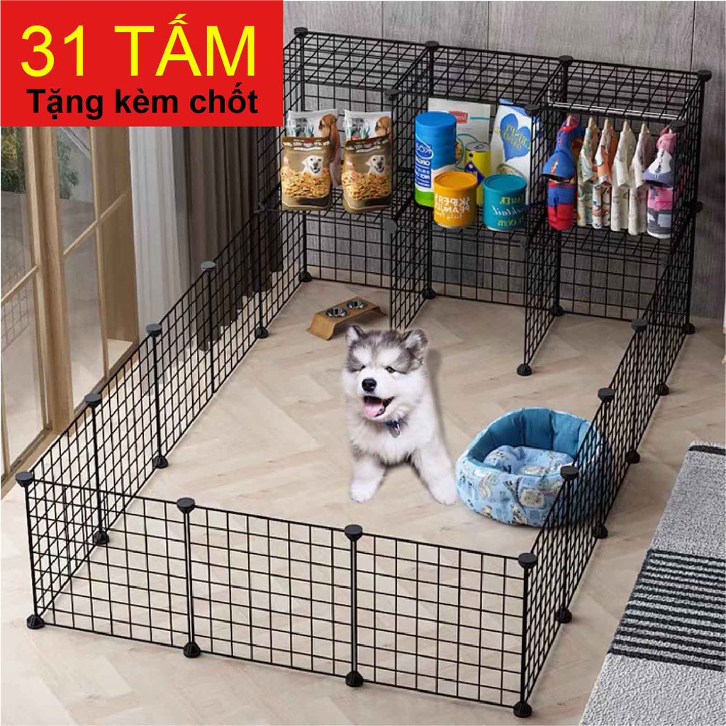 Combo 32 miếng ghép quây lồng chuồng, tấm lưới sắt lắp ghép quây thú cưng chó mèo thỏ Hamster