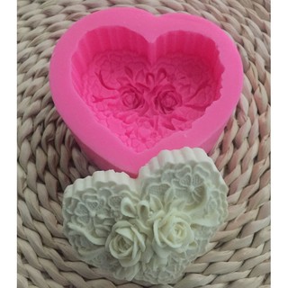 Khuôn silicon 3D hình tim hoa hồng nền ren