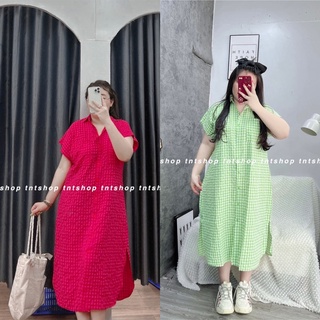 ĐẦM SƠ MI KẺ CARO DÁNG SUÔNG [ TNT SHOP BIGSIZE 60KG 90KG ]
