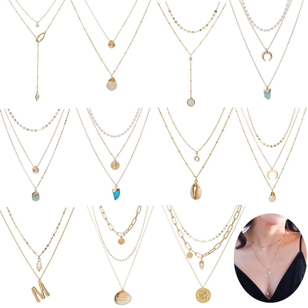 Vòng cổ choker dây dài nhiều lớp phong cách Boho