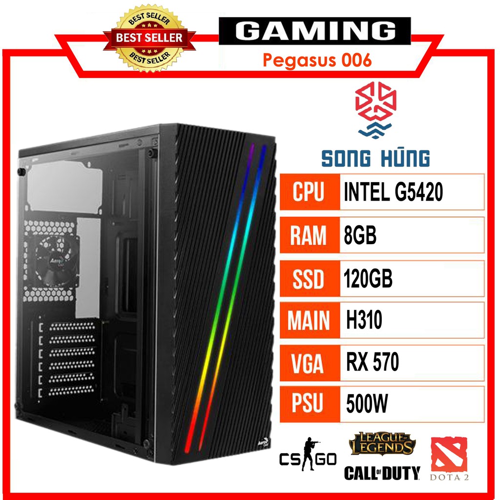 Máy bộ PC GAMING Pegasus 006 (G 5400/H310/8GB RAM/RX 570/500W/RGB)