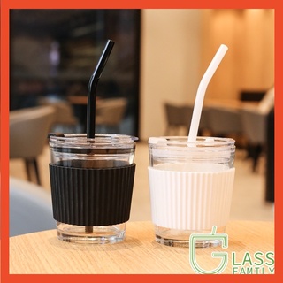 GF Reusable Smoothie Cups Glass Coffee Cup with Lid and Straw Drinking Glasses for Milk Smoothies Bubble Tea Juice Coffee